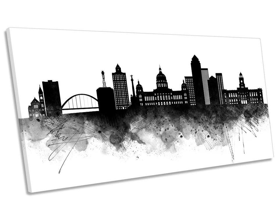 Des Moines Abstract City Skyline Black