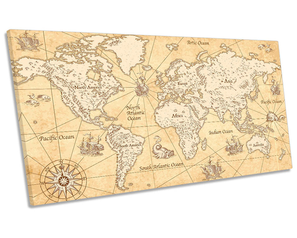 World Map Vintage Style Beige