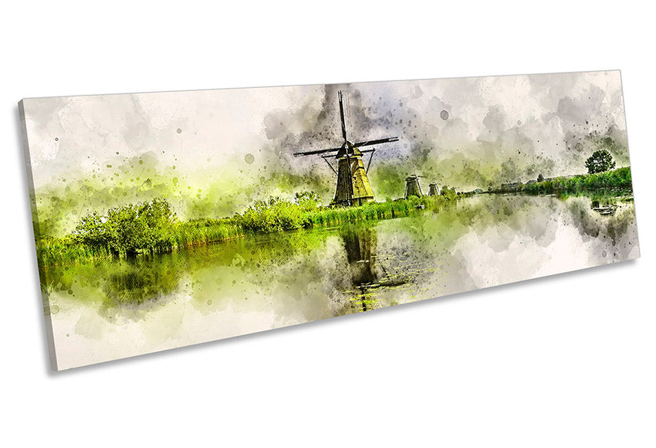Dutch Windmills Abstract Green