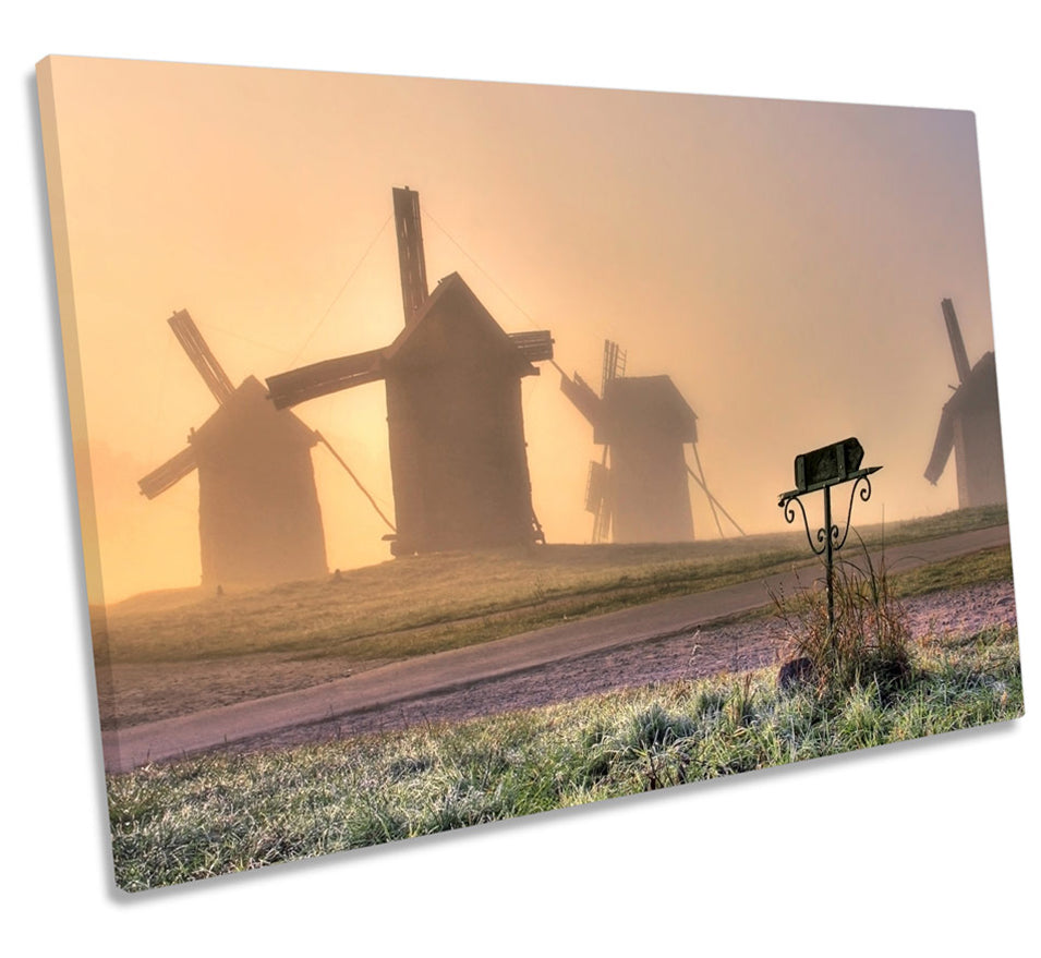 Windmills Landscape Sunset