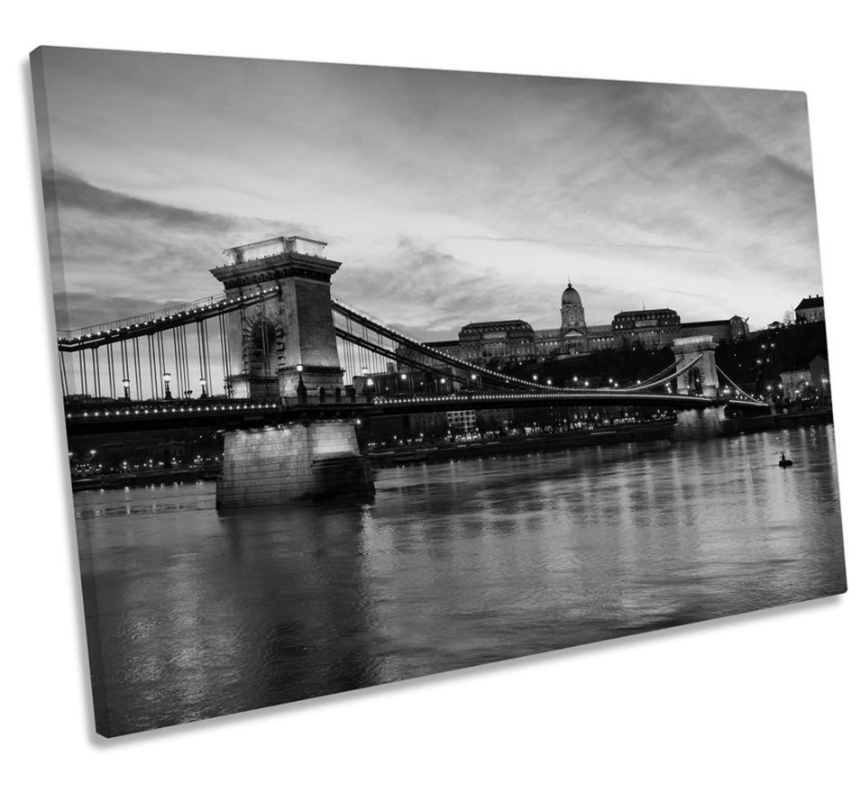 Chain Bridge Budapest Skyline B&W