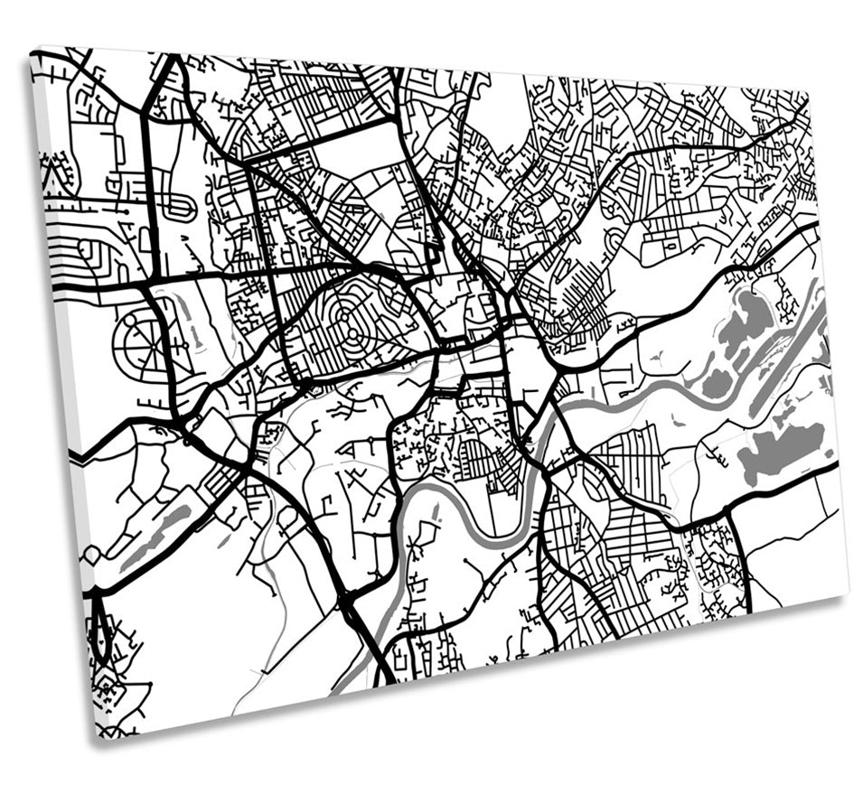 Nottingham City Map Minimalistic Modern B&W