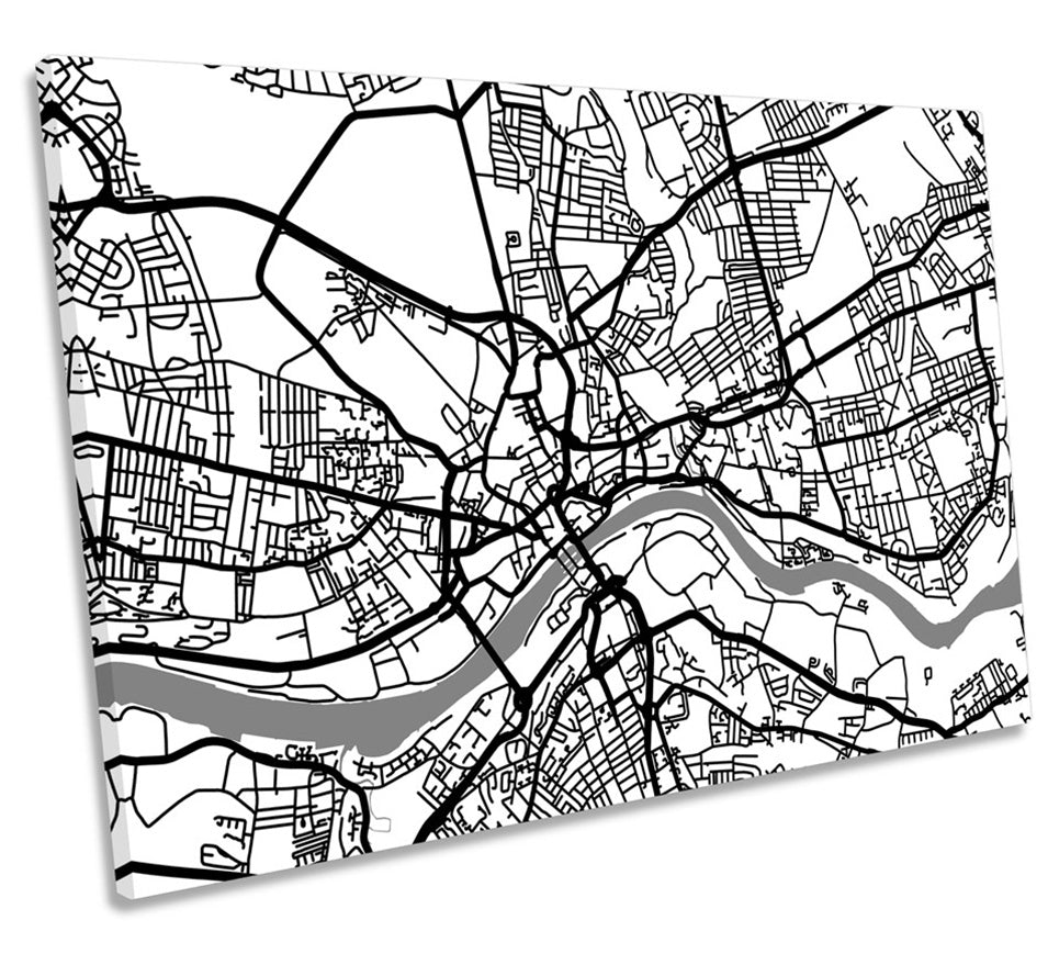 Newcastle Upon Tyne Map Minimalistic B&W