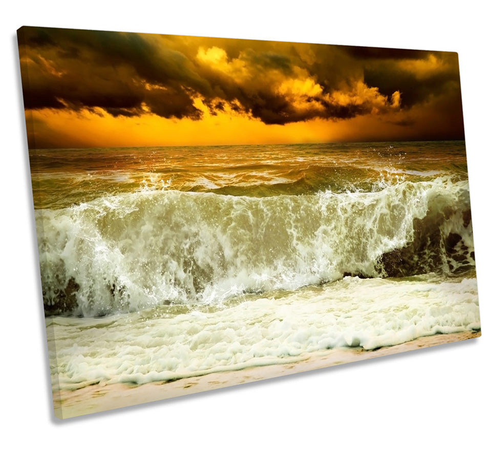 Stormy Beach Wave Sunset