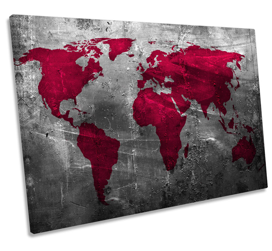 Map of World Grunge Red