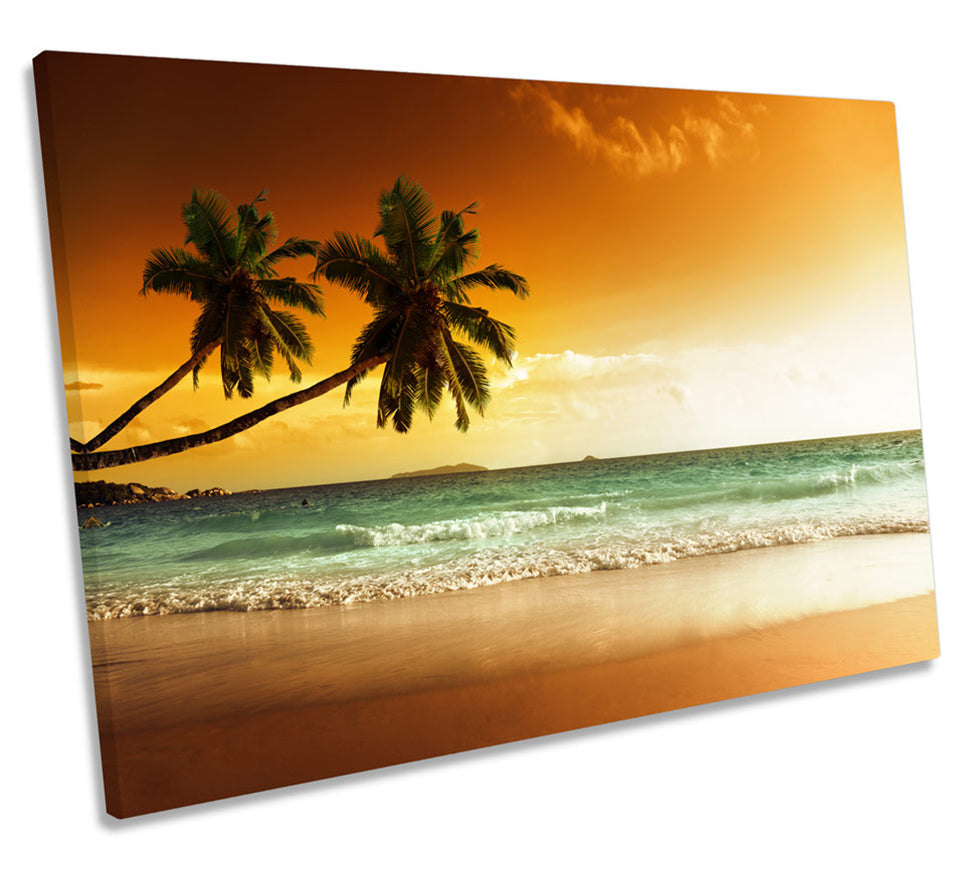 Orange Sunset Beach Palm Tree