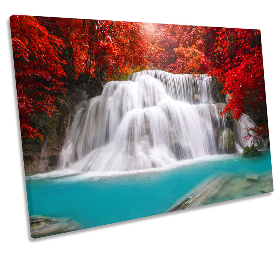 Waterfall Red Forest Landscape