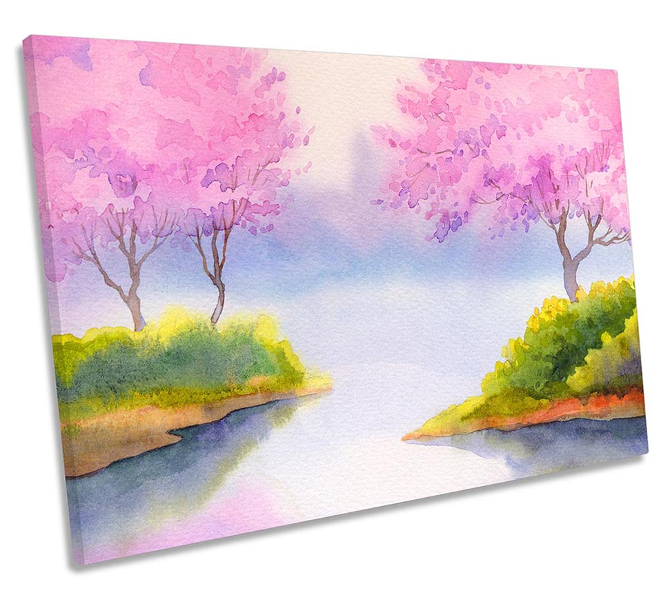 Pink Landscape Lake Floral