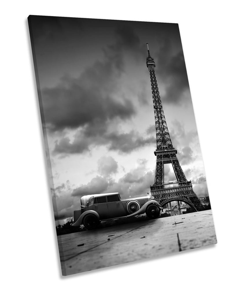 Paris Eiffel Tower Vintage Car B&W