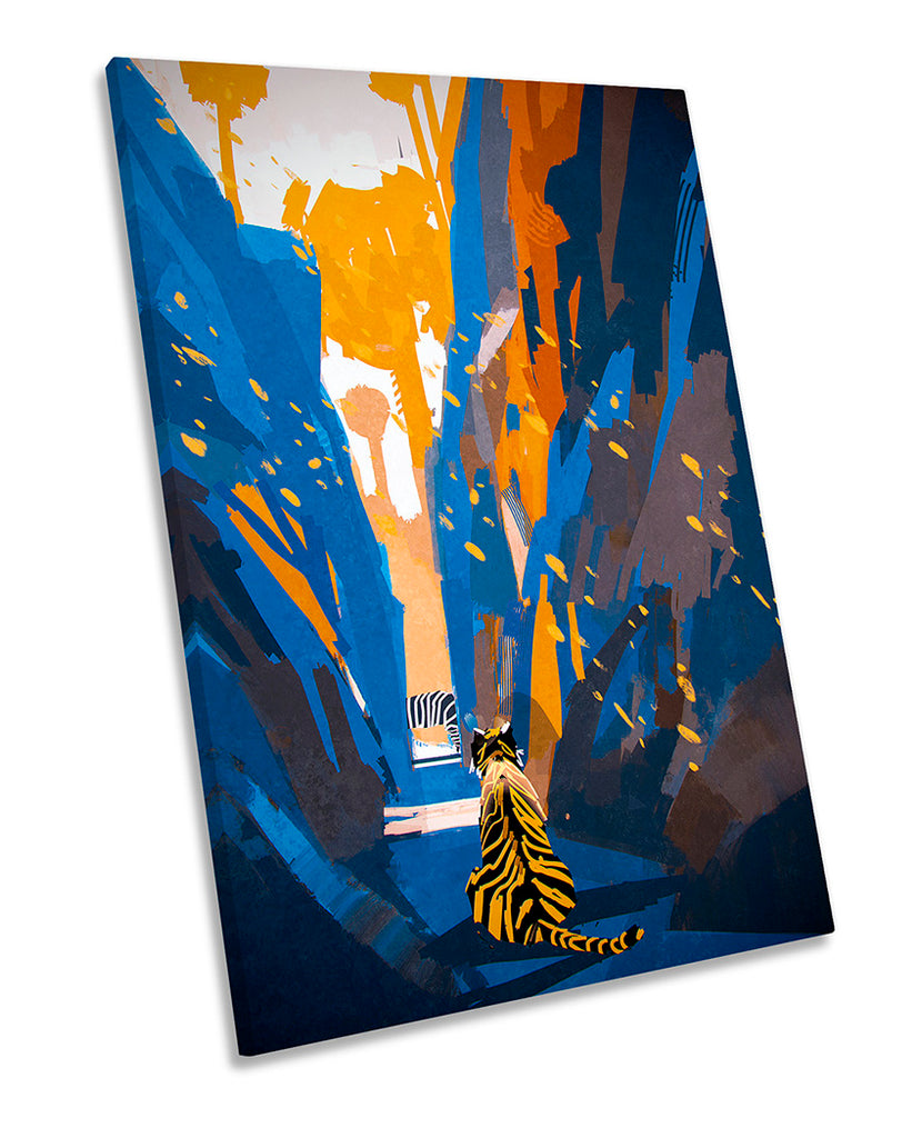 Tiger Stalking Abstract Blue