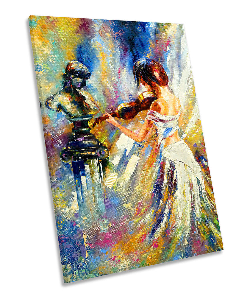 Violin Player Statue Painting Multi-Coloured