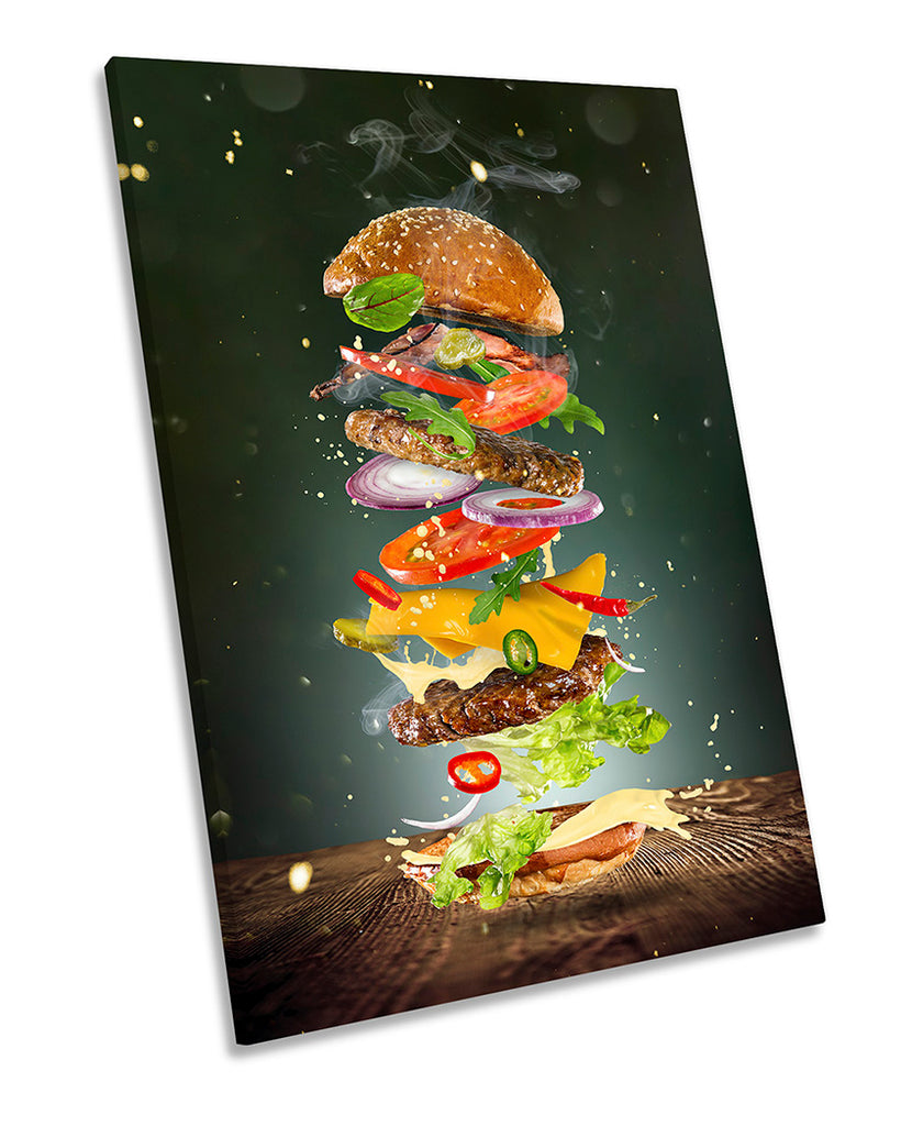 Burger Flying Ingredients Kitchen Multi-Coloured