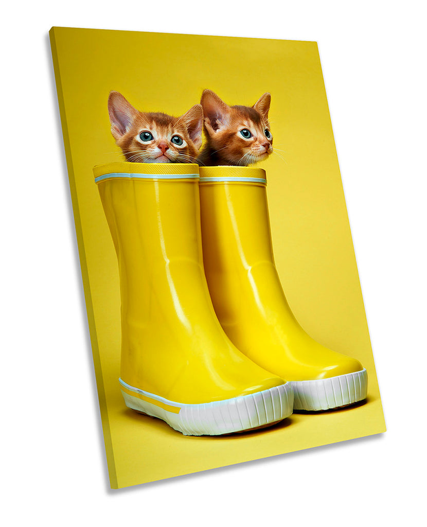 Cute Kittens Wellies Yellow