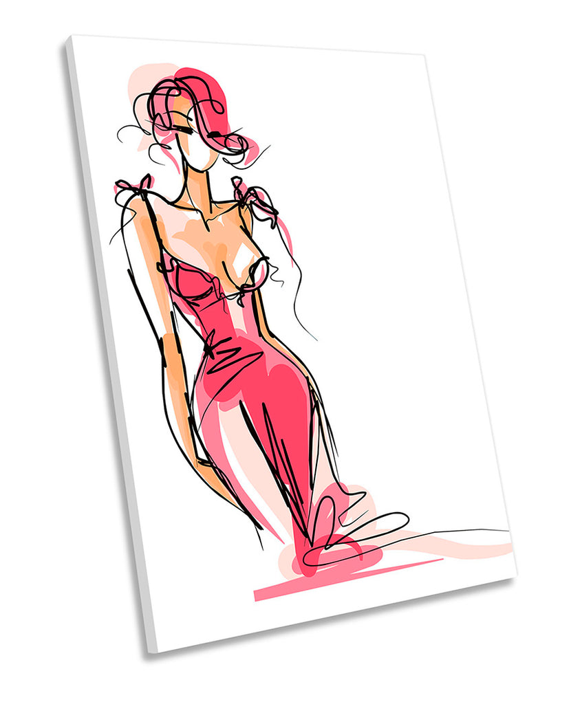 Fashion Model Dress Sketch Pink