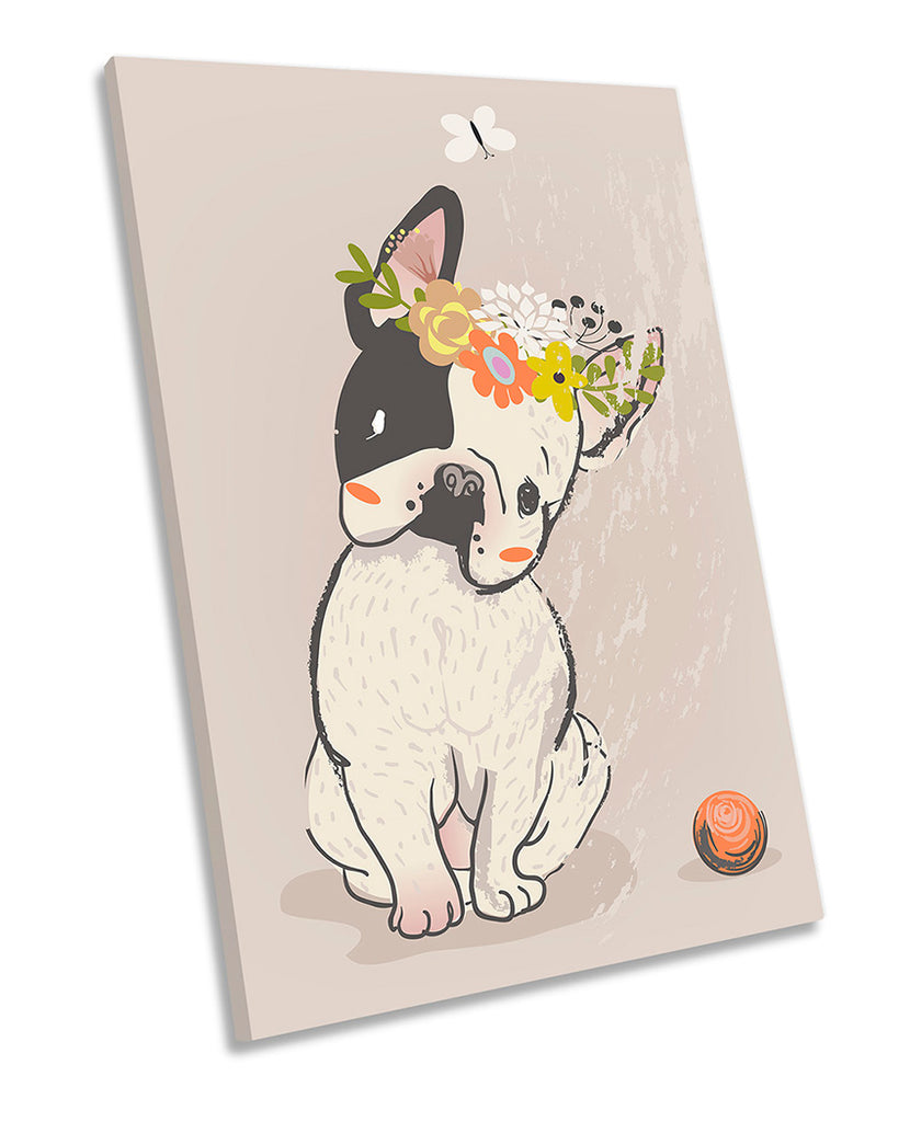 Cute French Bulldog Floral Beige