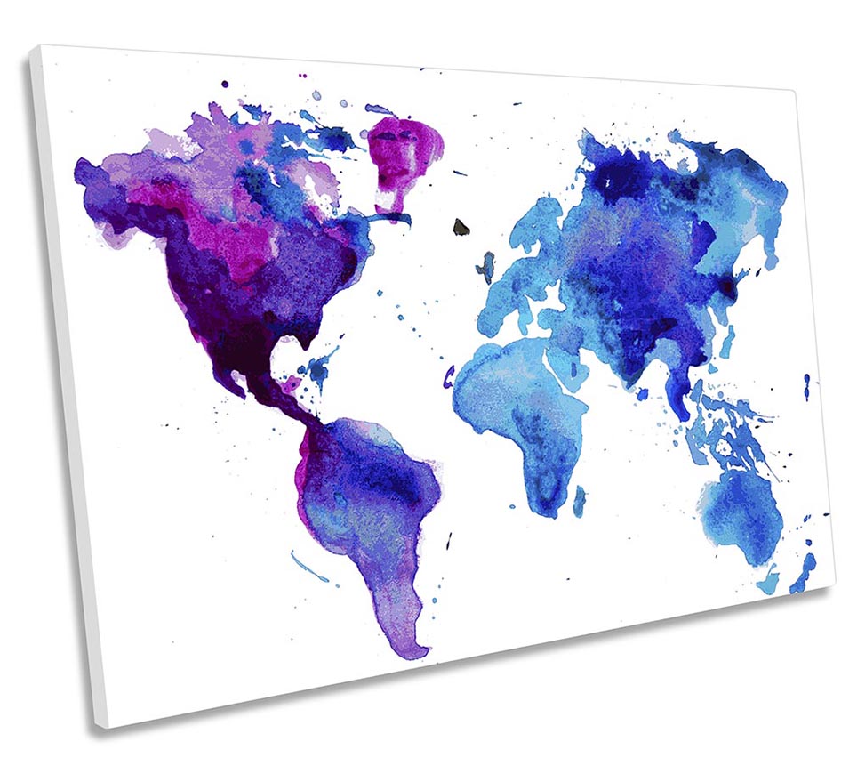 World Map Watercolour Blue