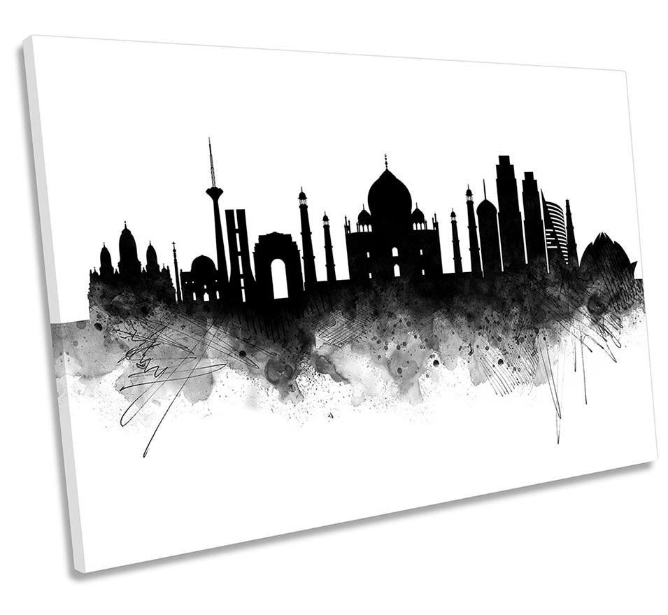 New Delhi Abstract City Skyline Black