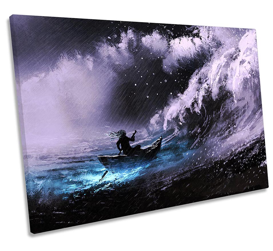 Stormy Boat Surf Seascape Blue