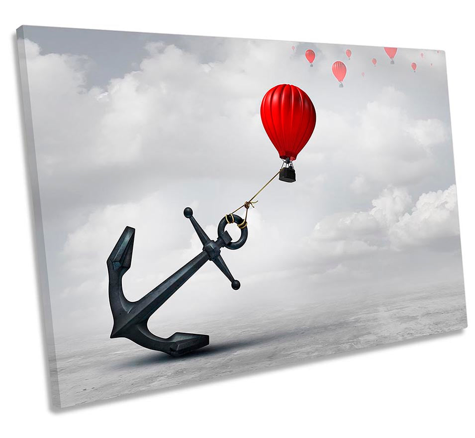 Red Balloons Anchor Surrealism Grey