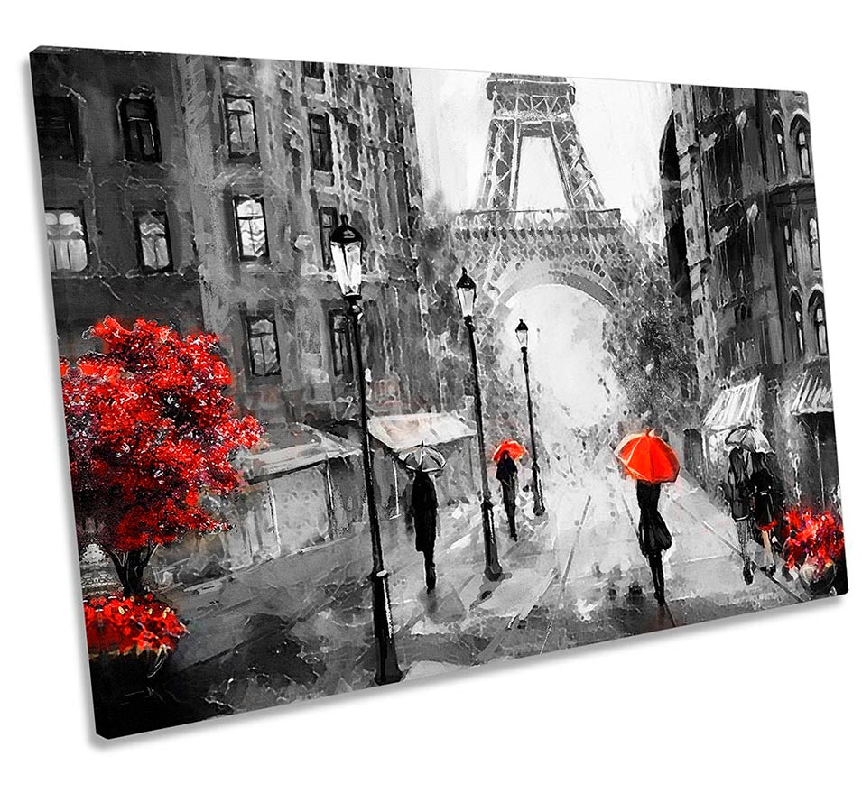 Red Umbrella Paris Street Grey