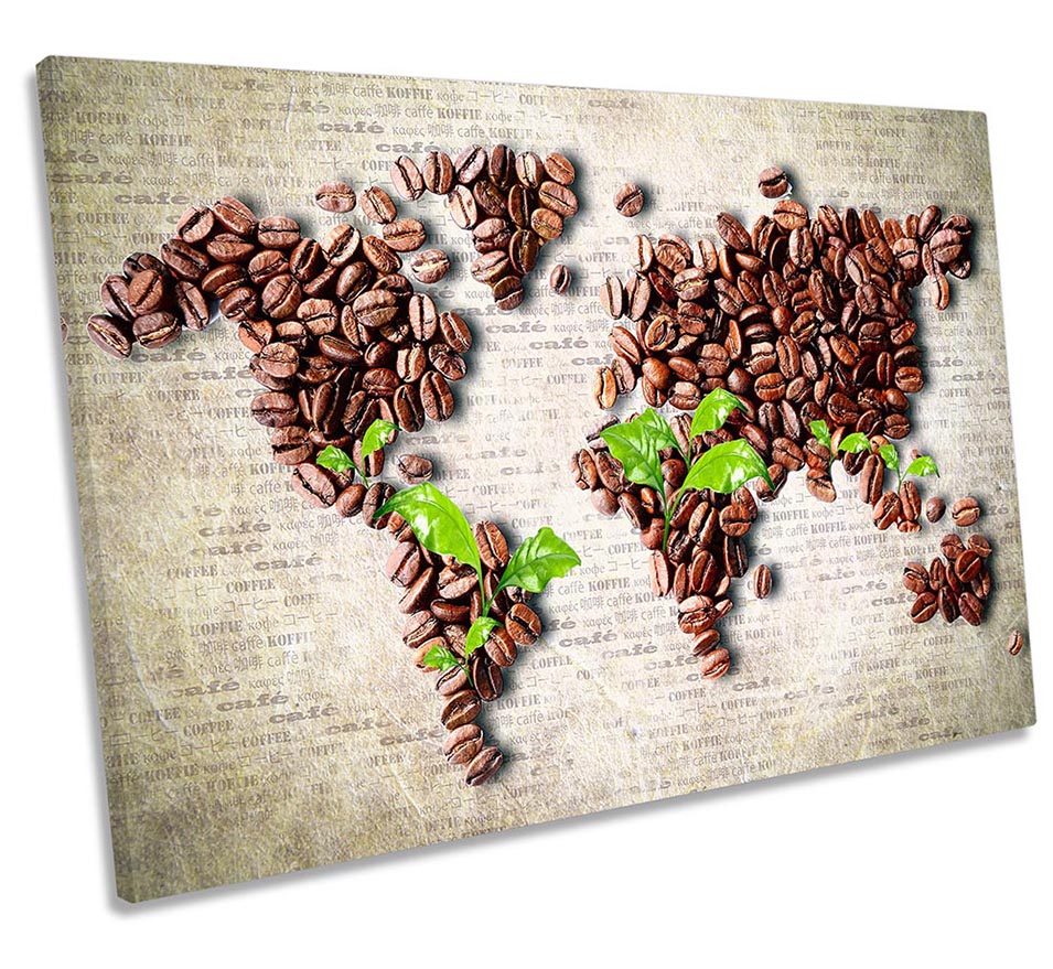 Coffee Beans World Map Brown