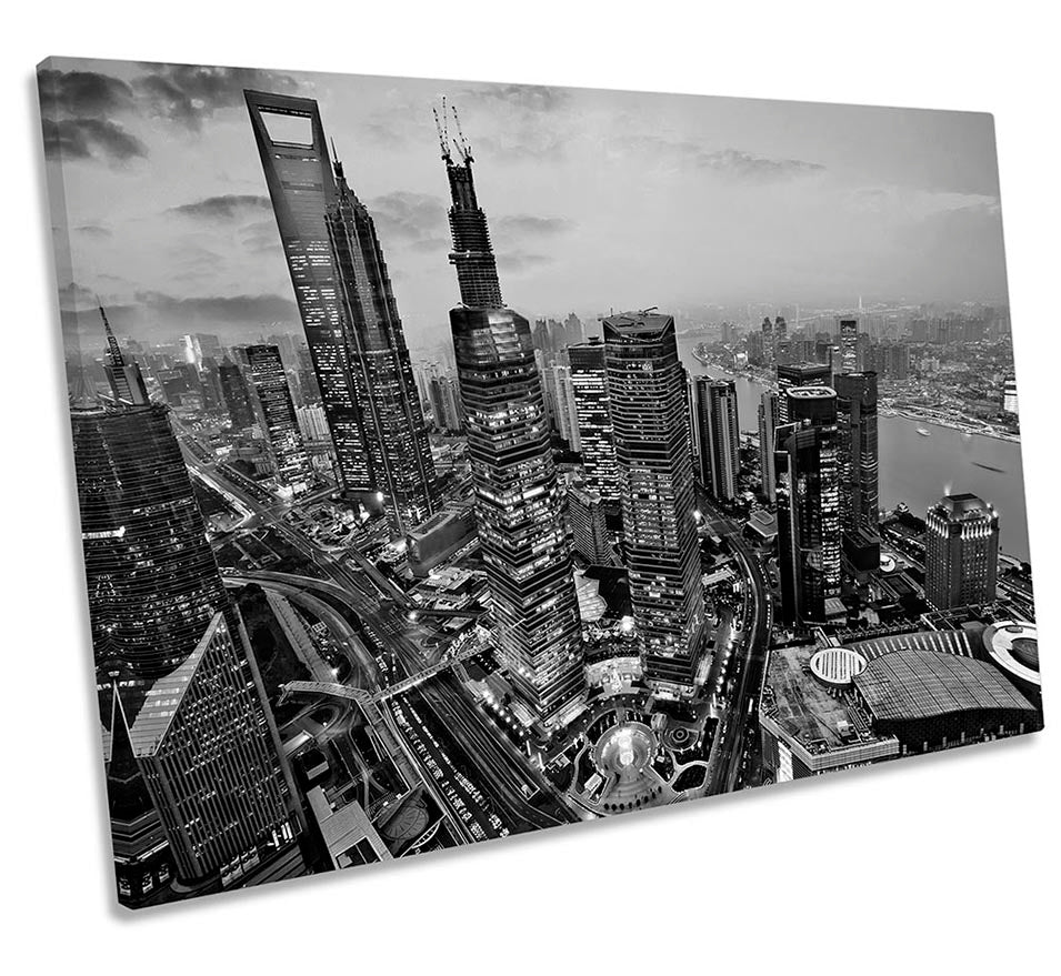 Shanghai Skyscrapers Skyline Black & White