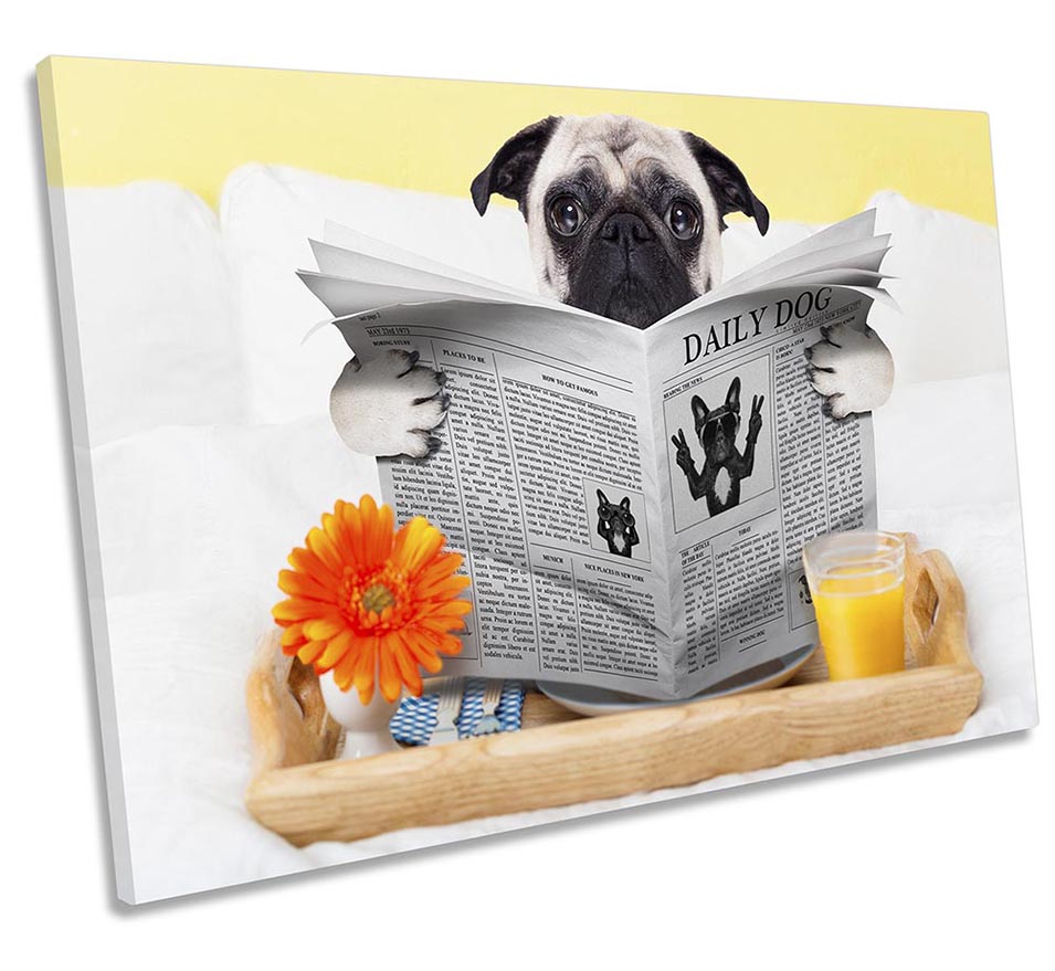 Pug Dog Newpaper Bedroom Yellow