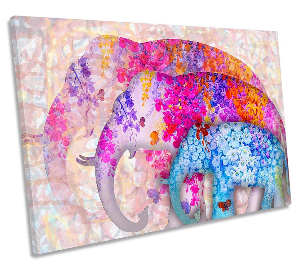 Abstract Elephants Flowers Floral Pink