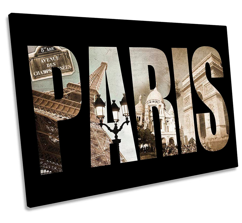 Paris France Typography Black