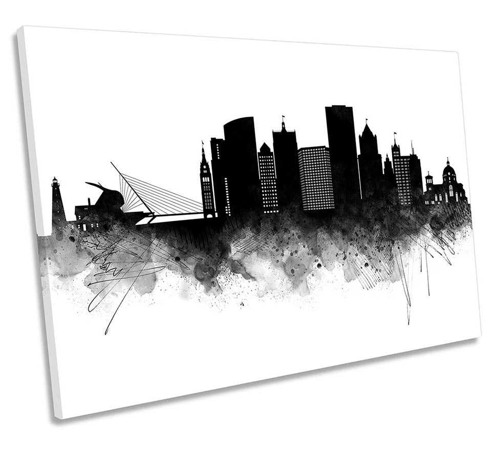 Milwaukee Abstract City Skyline Black