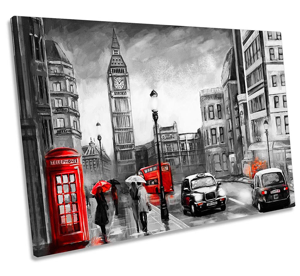 London Red Umbrella Cityscape Grey