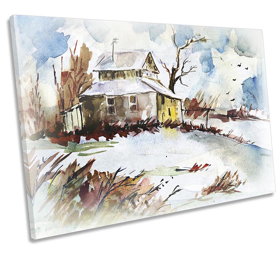 Watercolour Winter Landscape White