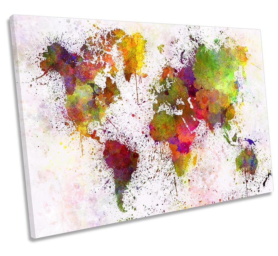 Watercolour World Map Multi-Coloured
