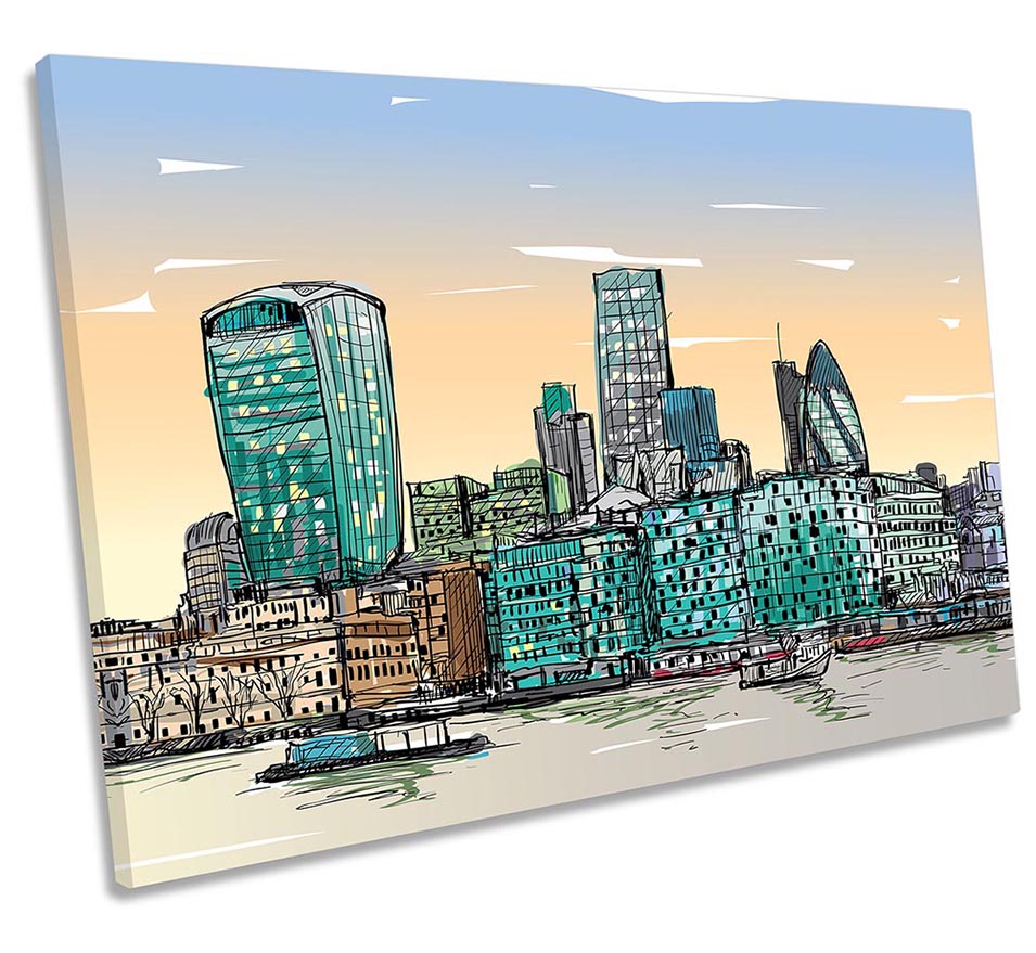 London City Skyline Sketch Multi-Coloured