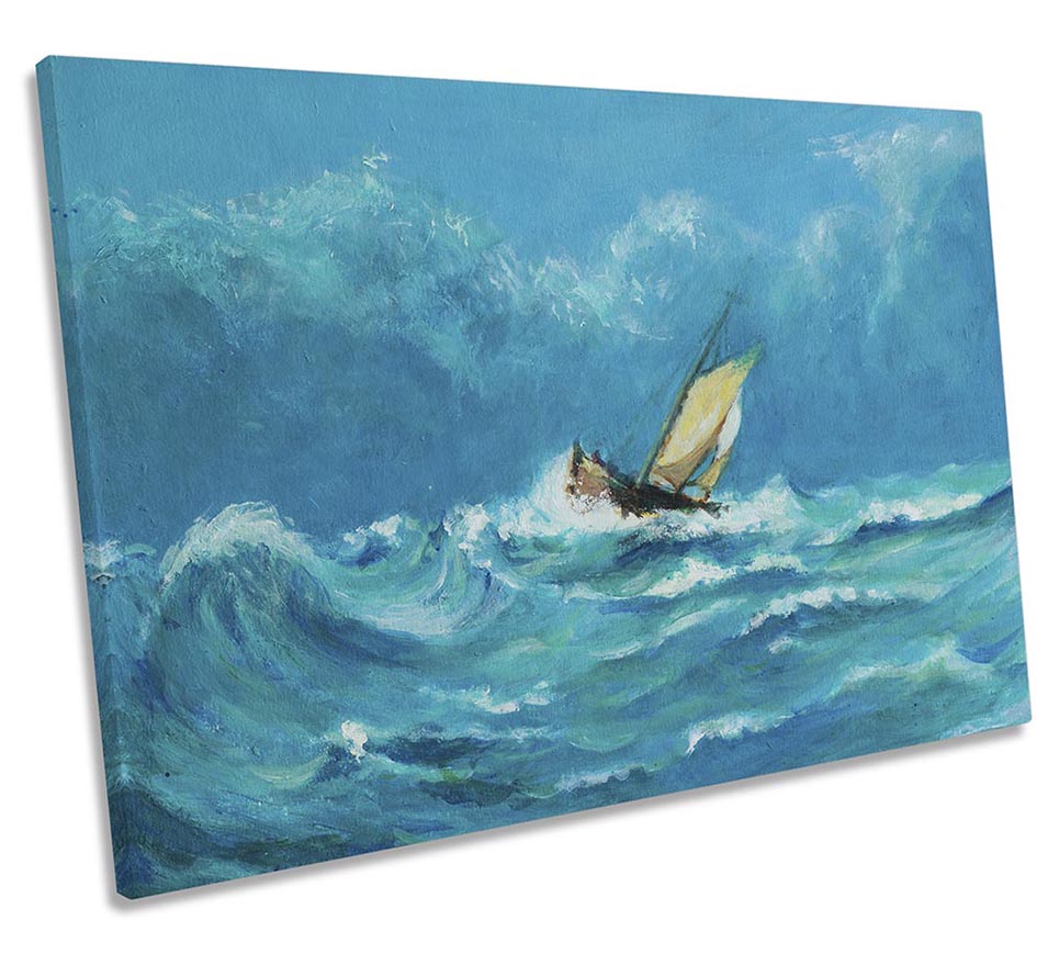 Stormy Sail Boat Seascape Blue