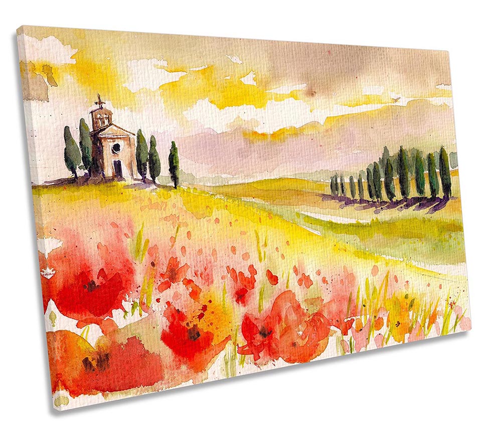Tuscany Landscape Flowers Red
