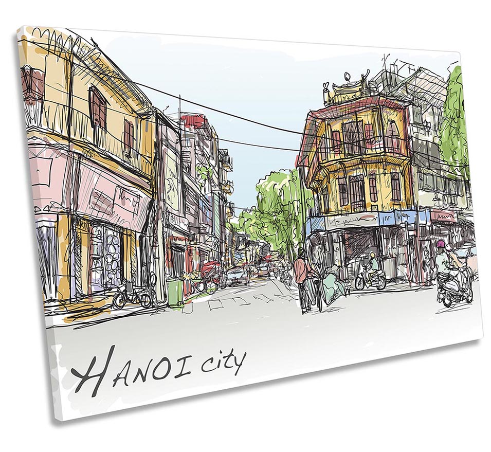 Hanoi City Vietnam Sketch Multi-Coloured