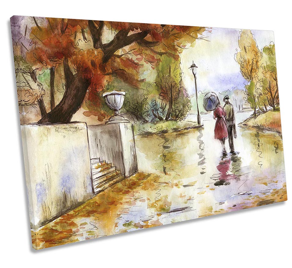 Autumn Park Umbrella Painting Multi-Coloured