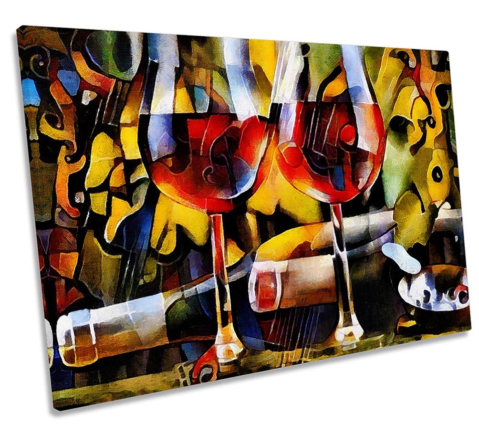 Abstract Wine Glasses Kitchen Multi-Coloured