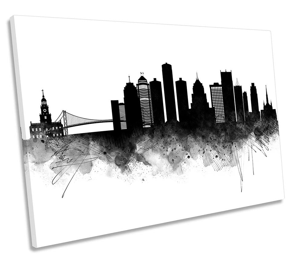 Detroit Abstract City Skyline Black