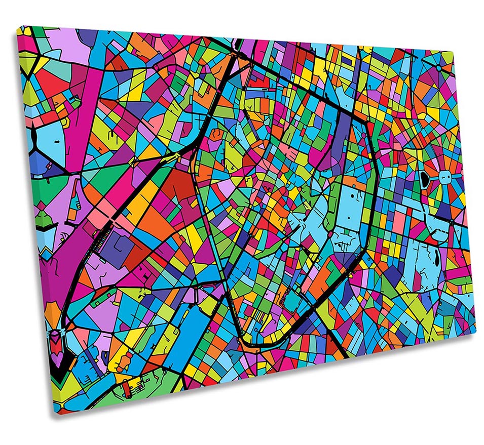 Brussels City Modern Map Multi-Coloured
