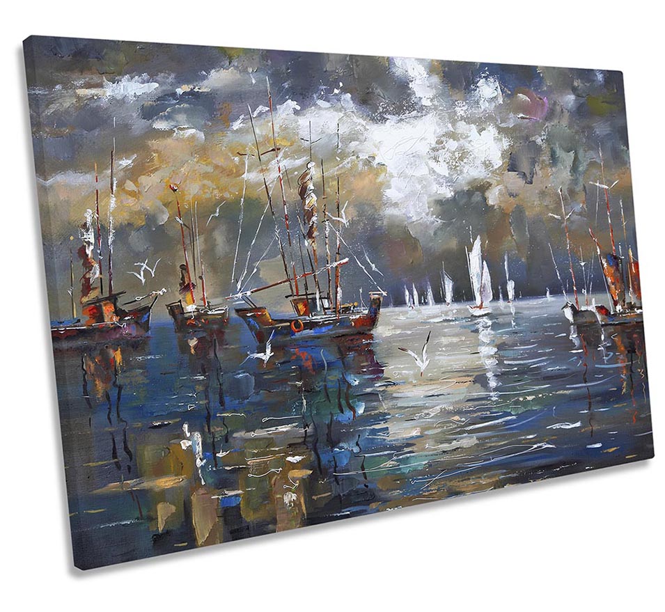 Stormy Sail Boats Harbour Multi-Coloured