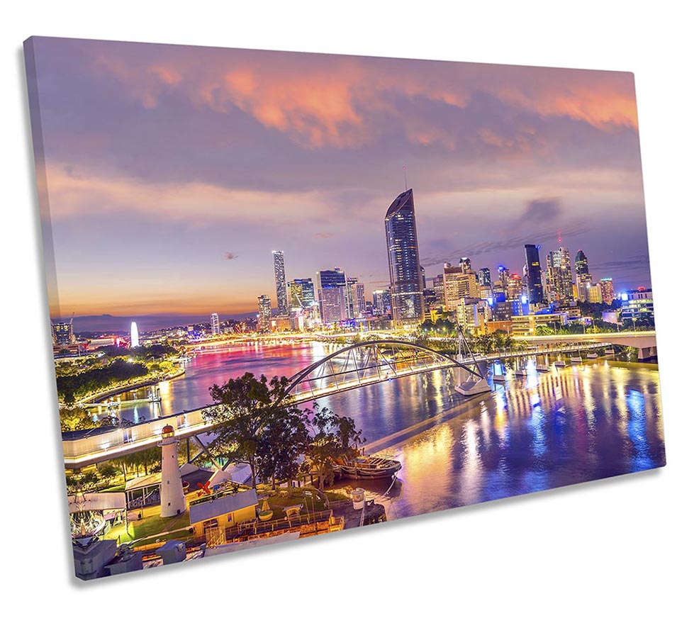 Brisbane City Skyline Sunset Orange