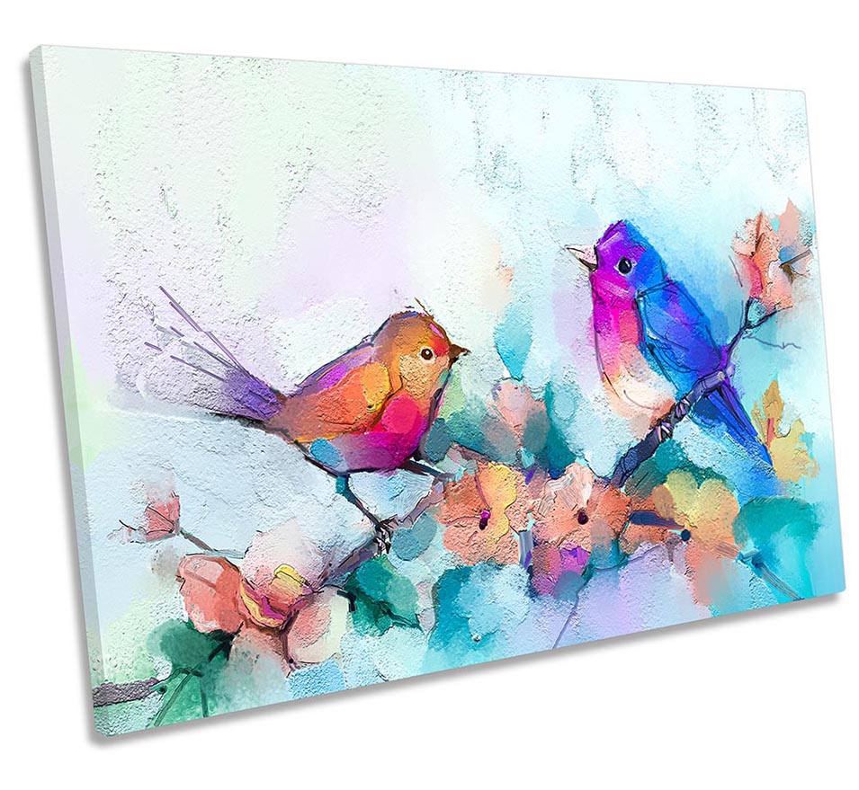 Birds Flowers Floral Abstract Blue