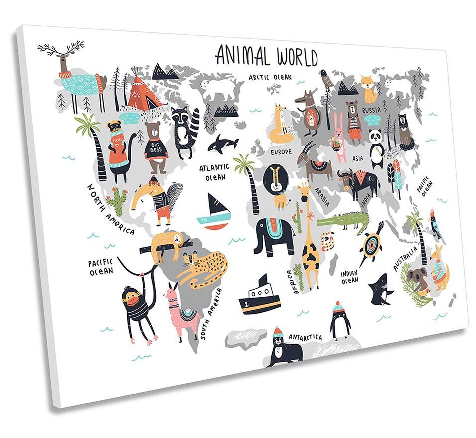 Animal World Map Kids White