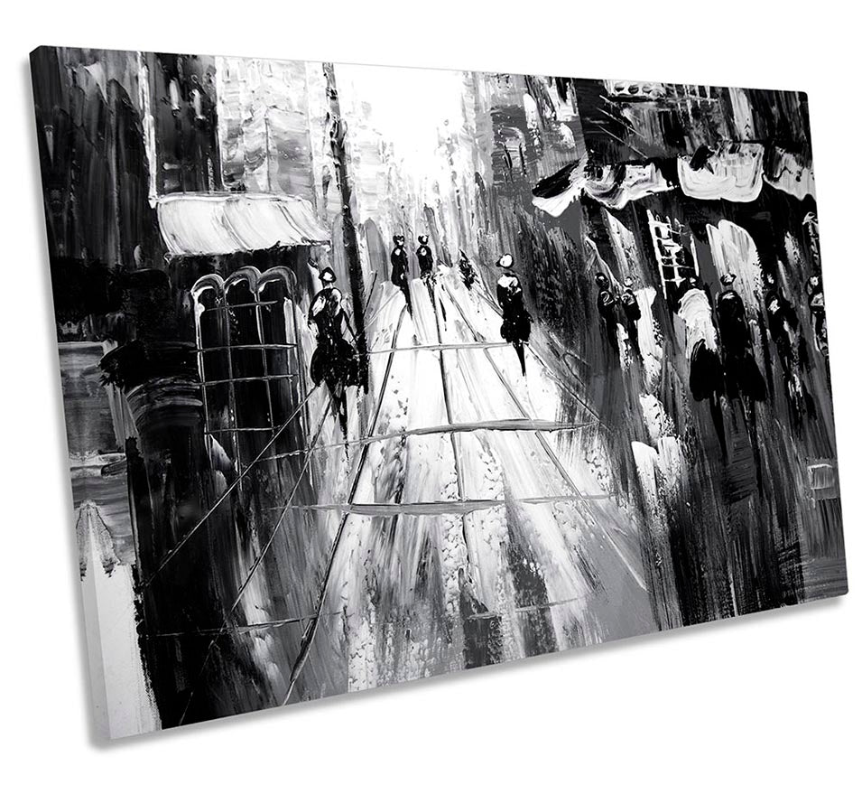 Street Scene Painting Repro Black & White