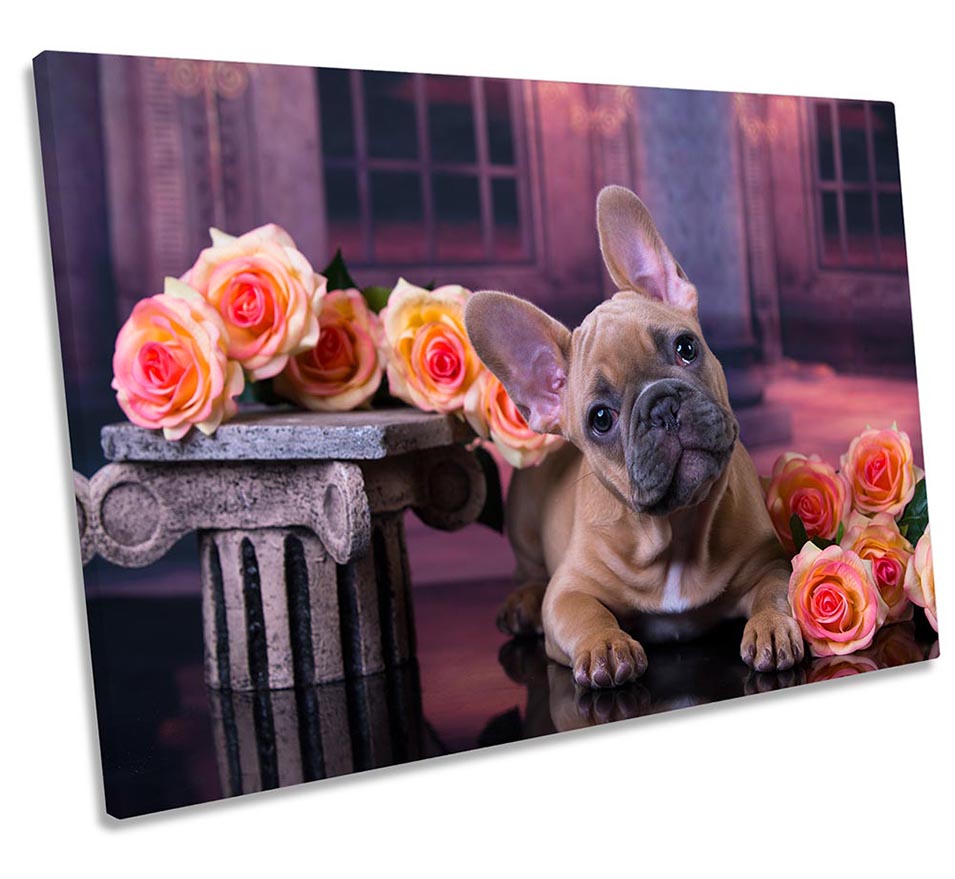 French Bulldog Puppy Flowers Pink
