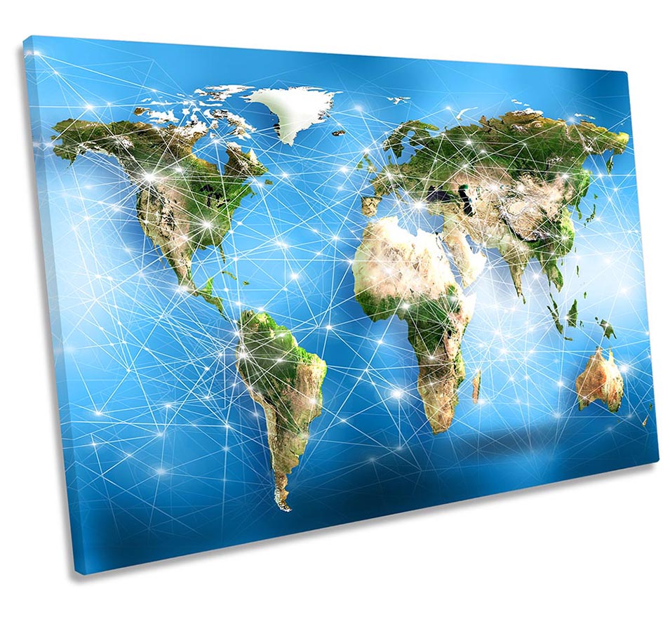 World Map Network Blue