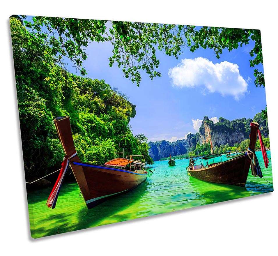 Thailand Long Boats Beach Green