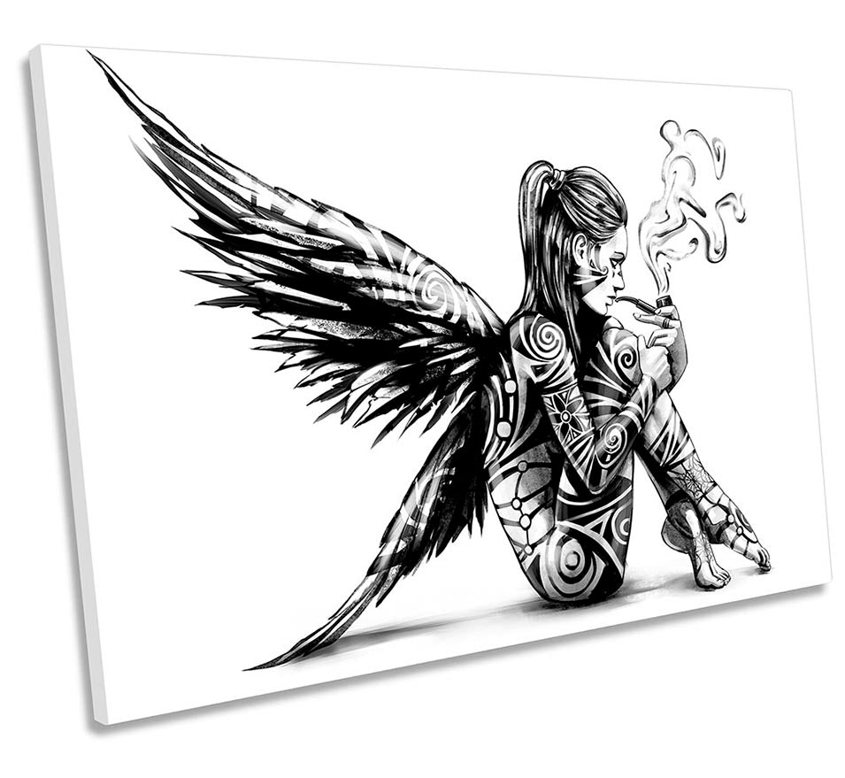 Tattoo Angel Wings Smoking Black & White